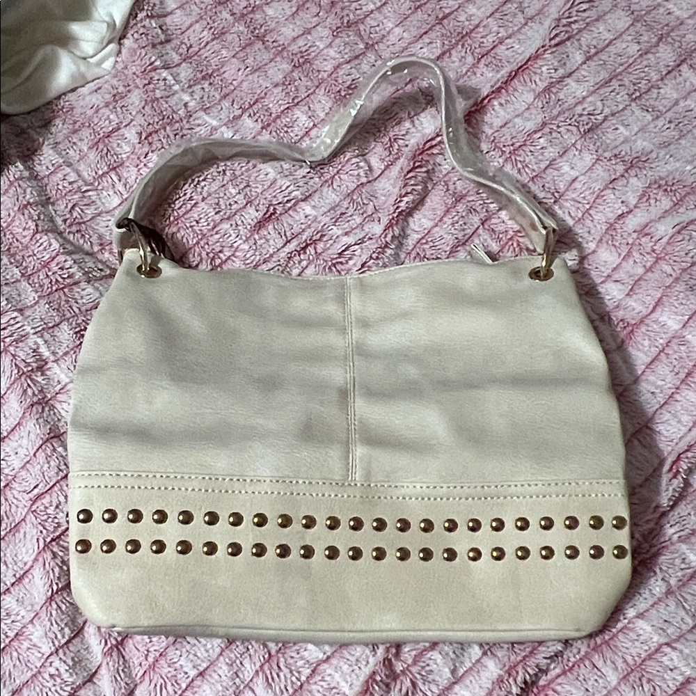Montana West Cream Studded Shoulder Bag